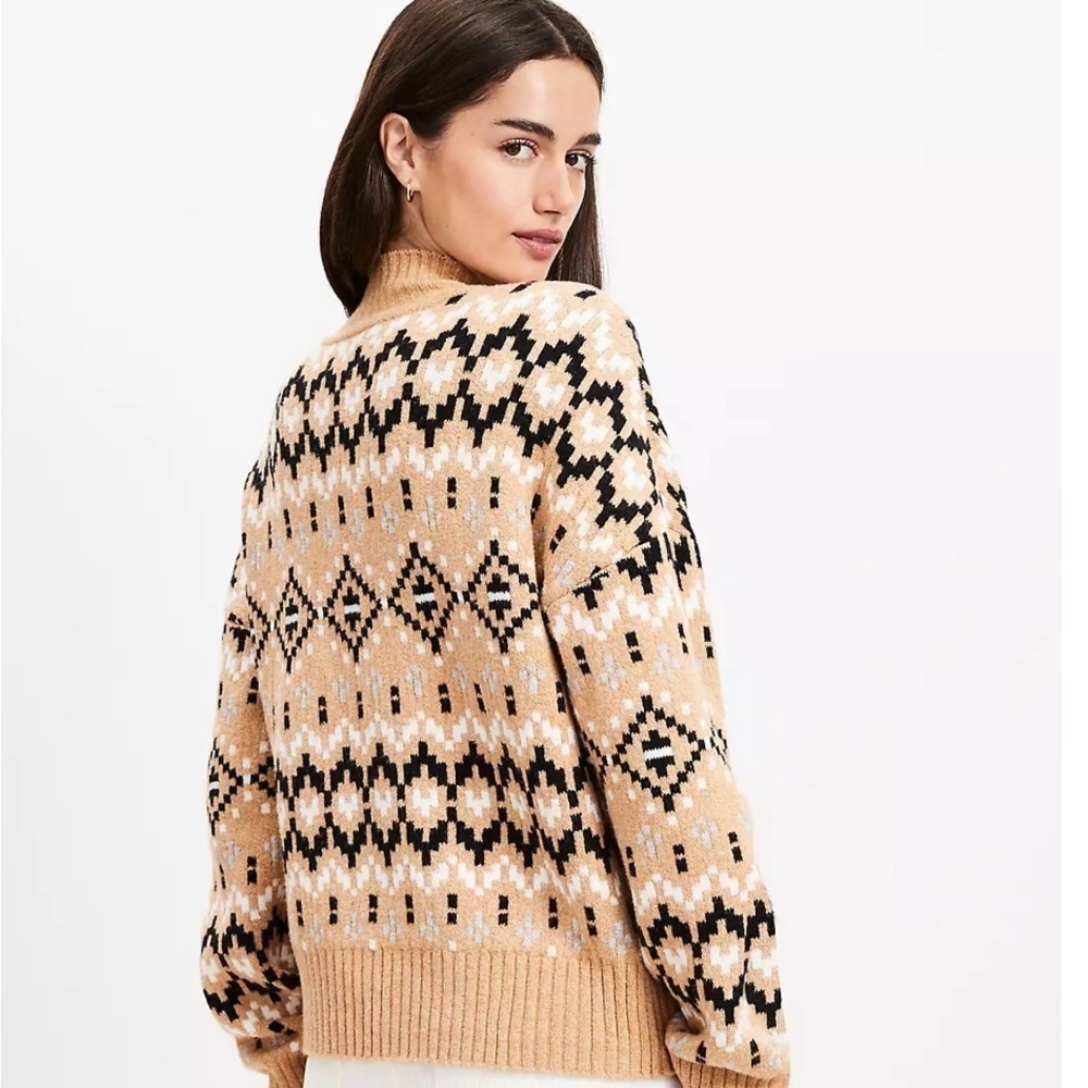 LOFT Tan and Black Patterned Turtleneck Sweater - Picture 3 of 8